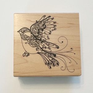 INKADINKADOO Filigree Sparrow Bird Wood Mounted Rubber Stamp